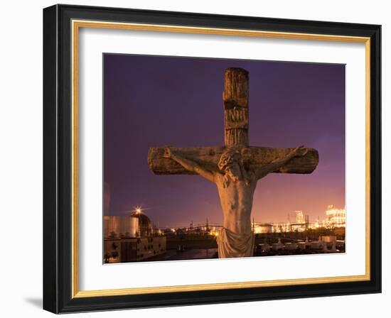 Statue, Jesus Christ in Holy Rosary Cemetery Near Petrochemical Plant, Baton Rouge, Louisiana, Usa-Paul Souders-Framed Photographic Print