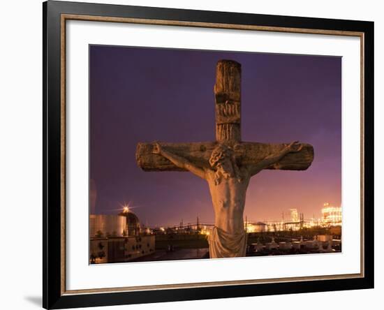 Statue, Jesus Christ in Holy Rosary Cemetery Near Petrochemical Plant, Baton Rouge, Louisiana, Usa-Paul Souders-Framed Photographic Print