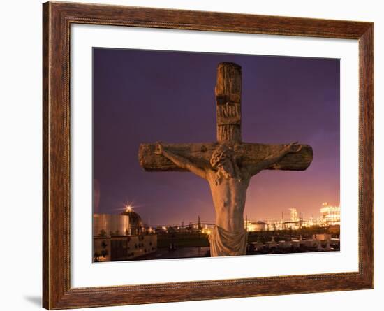 Statue, Jesus Christ in Holy Rosary Cemetery Near Petrochemical Plant, Baton Rouge, Louisiana, Usa-Paul Souders-Framed Photographic Print