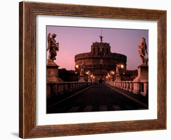 Statue Lined Ponte St'Angelo Leading Towards Castel Sant'Angelo, Mausoleumby Roman Emperor Hadrian-Dmitri Kessel-Framed Photographic Print