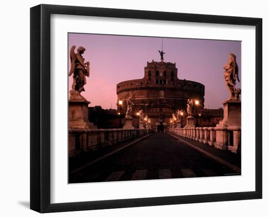 Statue Lined Ponte St'Angelo Leading Towards Castel Sant'Angelo, Mausoleumby Roman Emperor Hadrian-Dmitri Kessel-Framed Photographic Print