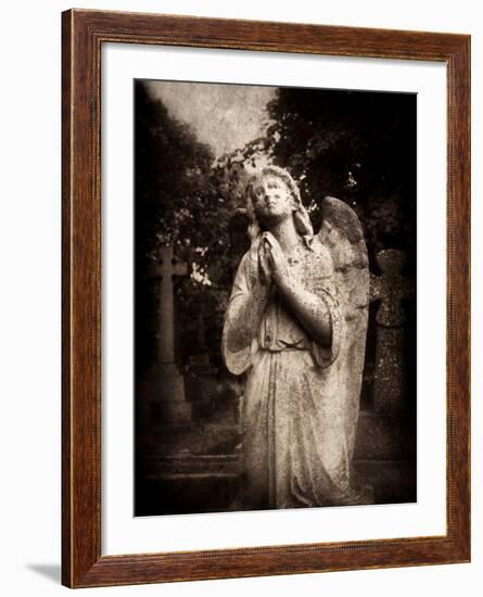 Statue of a Female Angel Praying in Cemetery-Clive Nolan-Framed Photographic Print