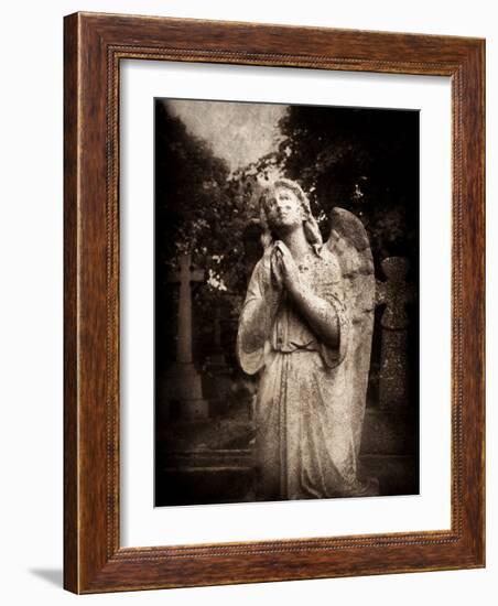 Statue of a Female Angel Praying in Cemetery-Clive Nolan-Framed Photographic Print
