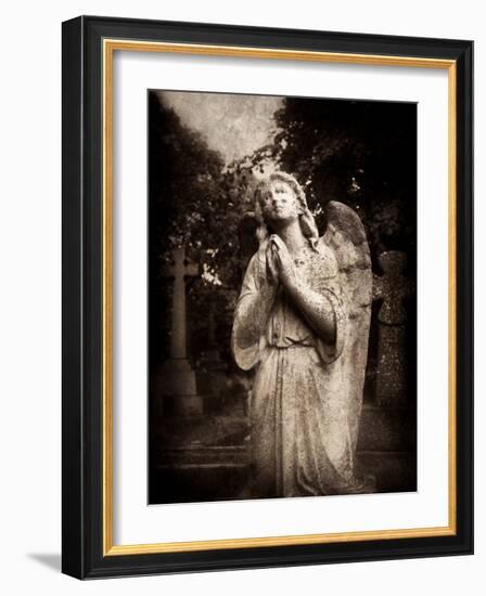 Statue of a Female Angel Praying in Cemetery-Clive Nolan-Framed Photographic Print