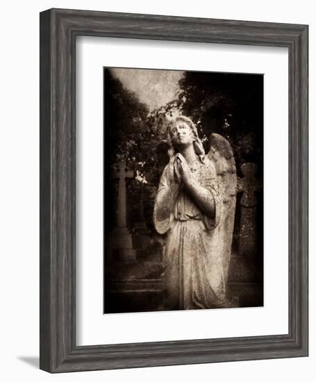 Statue of a Female Angel Praying in Cemetery-Clive Nolan-Framed Photographic Print