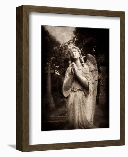 Statue of a Female Angel Praying in Cemetery-Clive Nolan-Framed Photographic Print