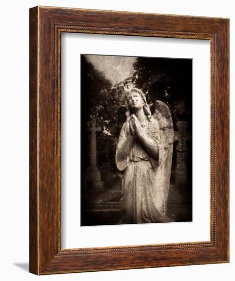 Statue of a Female Angel Praying in Cemetery-Clive Nolan-Framed Photographic Print