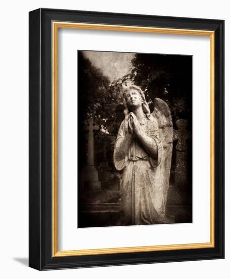 Statue of a Female Angel Praying in Cemetery-Clive Nolan-Framed Photographic Print