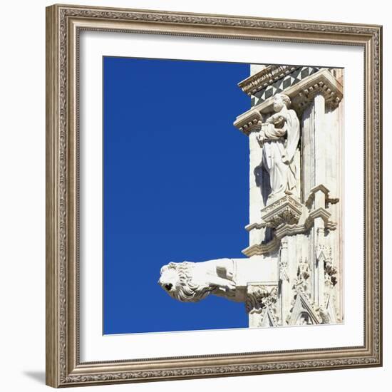 Statue of a Man and a Lion Gargoyle, Architectural Detail, Siena, Italy-Mike Burton-Framed Photographic Print