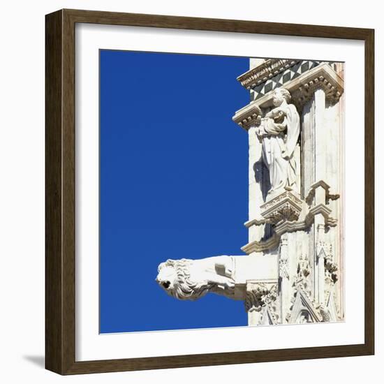 Statue of a Man and a Lion Gargoyle, Architectural Detail, Siena, Italy-Mike Burton-Framed Photographic Print