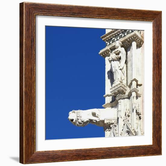 Statue of a Man and a Lion Gargoyle, Architectural Detail, Siena, Italy-Mike Burton-Framed Photographic Print