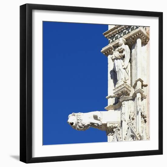 Statue of a Man and a Lion Gargoyle, Architectural Detail, Siena, Italy-Mike Burton-Framed Photographic Print