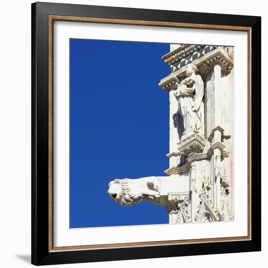 Statue of a Man and a Lion Gargoyle, Architectural Detail, Siena, Italy-Mike Burton-Framed Photographic Print