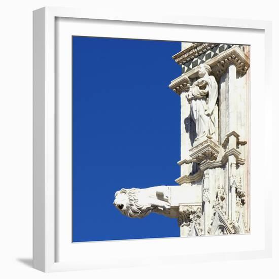 Statue of a Man and a Lion Gargoyle, Architectural Detail, Siena, Italy-Mike Burton-Framed Photographic Print