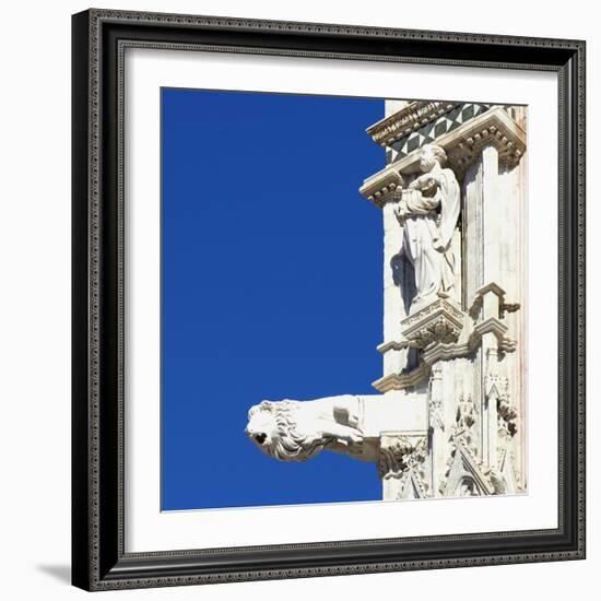 Statue of a Man and a Lion Gargoyle, Architectural Detail, Siena, Italy-Mike Burton-Framed Photographic Print