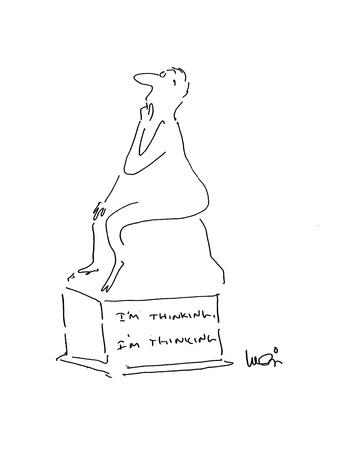Statue Of A Man Thinking With An Inscription On The Base That Says I M T Cartoon Premium Giclee Print Arnie Levin Art Com