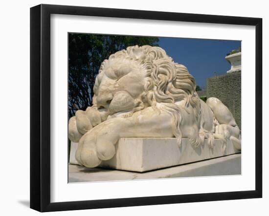 Statue of a Sleeping Lion at the Alupka Palace in Yalta, UKraine, Europe-Ken Gillham-Framed Photographic Print