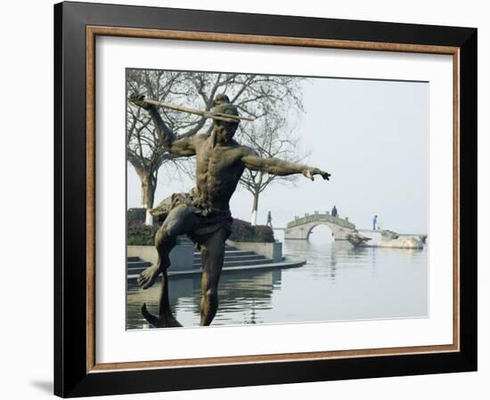 Statue of a Spear Fisherman in the Waters of West Lake, Hangzhou, Zhejiang Province, China-Kober Christian-Framed Photographic Print