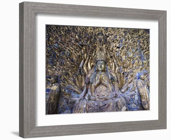 Statue of Avalokitesvara with One Thousand Arms, Dazu Buddhist Rock Sculptures, China-Kober Christian-Framed Photographic Print