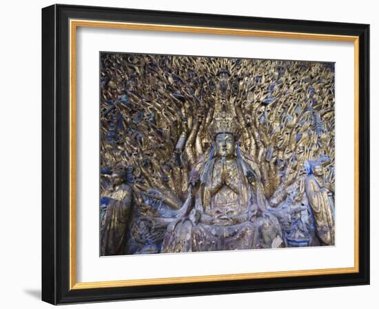 Statue of Avalokitesvara with One Thousand Arms, Dazu Buddhist Rock Sculptures, China-Kober Christian-Framed Photographic Print