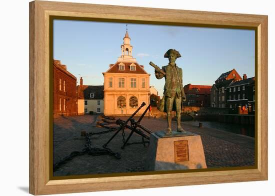 Statue of Captain Vancouver at Dusk on the Purfleet Quay, Kings Lynn, Norfolk-Peter Thompson-Framed Premier Image Canvas