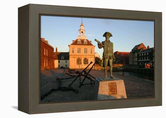 Statue of Captain Vancouver at Dusk on the Purfleet Quay, Kings Lynn, Norfolk-Peter Thompson-Framed Premier Image Canvas