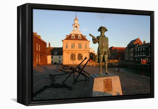 Statue of Captain Vancouver at Dusk on the Purfleet Quay, Kings Lynn, Norfolk-Peter Thompson-Framed Premier Image Canvas