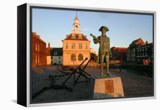 Statue of Captain Vancouver at Dusk on the Purfleet Quay, Kings Lynn, Norfolk-Peter Thompson-Framed Premier Image Canvas