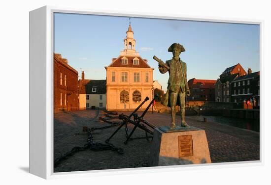 Statue of Captain Vancouver at Dusk on the Purfleet Quay, Kings Lynn, Norfolk-Peter Thompson-Framed Premier Image Canvas