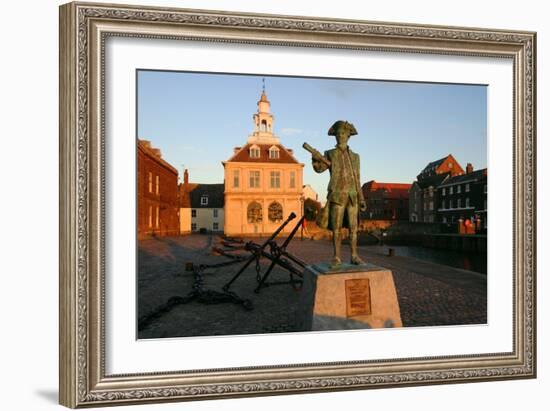 Statue of Captain Vancouver at Dusk on the Purfleet Quay, Kings Lynn, Norfolk-Peter Thompson-Framed Photographic Print