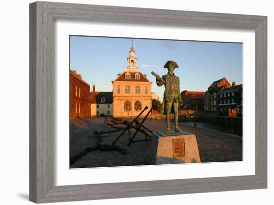 Statue of Captain Vancouver at Dusk on the Purfleet Quay, Kings Lynn, Norfolk-Peter Thompson-Framed Photographic Print