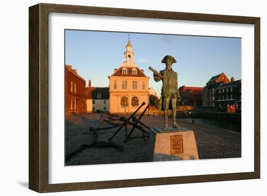 Statue of Captain Vancouver at Dusk on the Purfleet Quay, Kings Lynn, Norfolk-Peter Thompson-Framed Photographic Print
