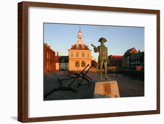 Statue of Captain Vancouver at Dusk on the Purfleet Quay, Kings Lynn, Norfolk-Peter Thompson-Framed Photographic Print