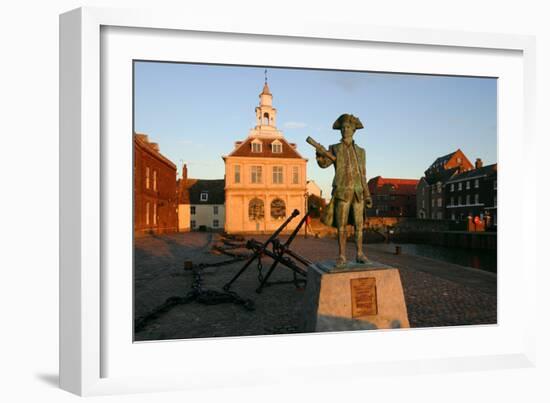 Statue of Captain Vancouver at Dusk on the Purfleet Quay, Kings Lynn, Norfolk-Peter Thompson-Framed Photographic Print