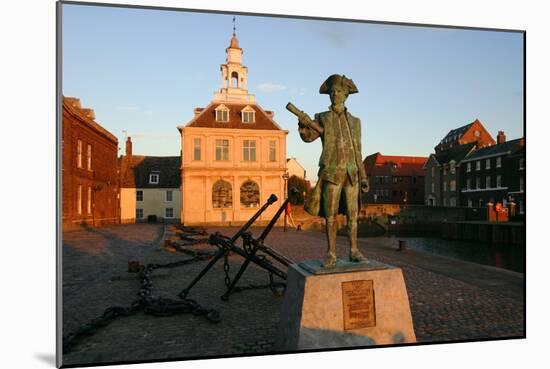 Statue of Captain Vancouver at Dusk on the Purfleet Quay, Kings Lynn, Norfolk-Peter Thompson-Mounted Photographic Print