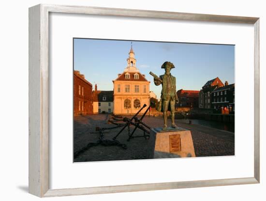 Statue of Captain Vancouver at Dusk on the Purfleet Quay, Kings Lynn, Norfolk-Peter Thompson-Framed Photographic Print