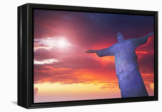 Statue of Christ the Redeemer at Sunset, Corcovado, Rio De Janeiro, Brazil, South America-Angelo-Framed Premier Image Canvas