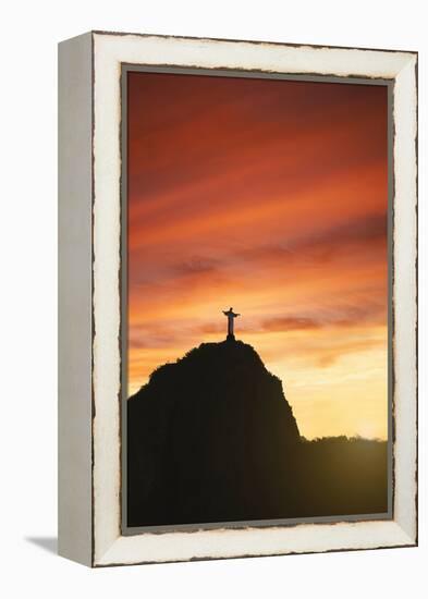 Statue of Christ the Redeemer at Sunset, Corcovado, Rio De Janeiro, Brazil, South America-Angelo-Framed Premier Image Canvas