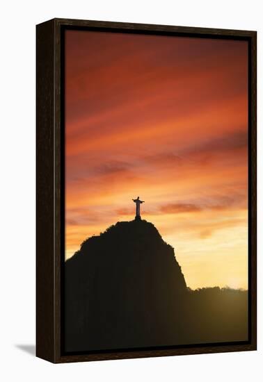 Statue of Christ the Redeemer at Sunset, Corcovado, Rio De Janeiro, Brazil, South America-Angelo-Framed Premier Image Canvas