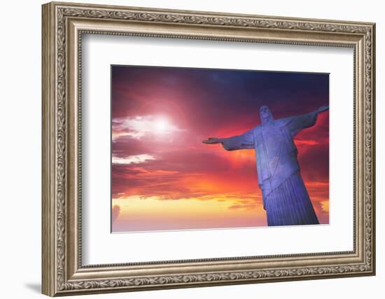 Statue of Christ the Redeemer at Sunset, Corcovado, Rio De Janeiro, Brazil, South America-Angelo-Framed Photographic Print