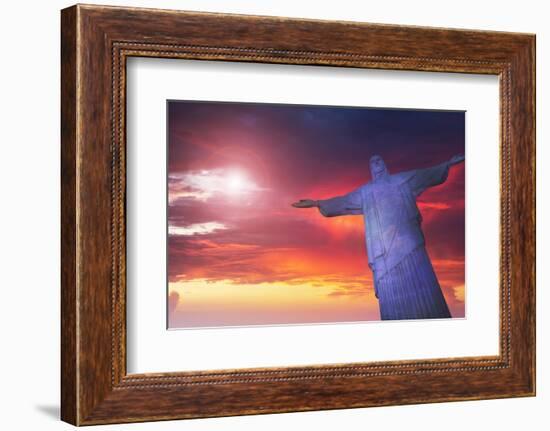 Statue of Christ the Redeemer at Sunset, Corcovado, Rio De Janeiro, Brazil, South America-Angelo-Framed Photographic Print