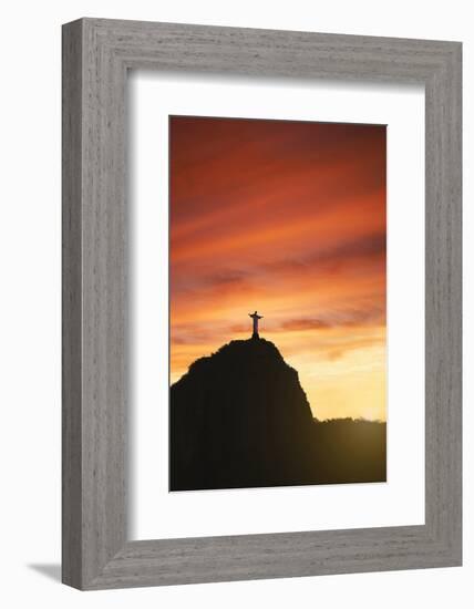 Statue of Christ the Redeemer at Sunset, Corcovado, Rio De Janeiro, Brazil, South America-Angelo-Framed Photographic Print