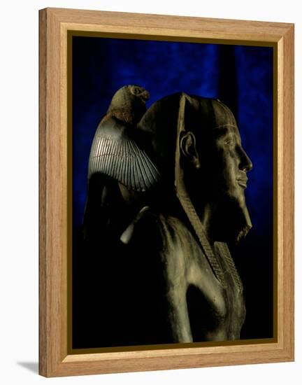 Statue of Diorite, Pharaoh Khafre with Falcon God Horus, Egyptian Museum, Cairo, Egypt-Kenneth Garrett-Framed Premier Image Canvas