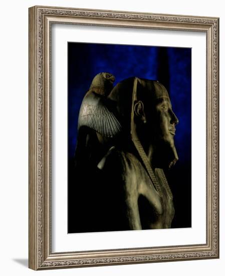 Statue of Diorite, Pharaoh Khafre with Falcon God Horus, Egyptian Museum, Cairo, Egypt-Kenneth Garrett-Framed Photographic Print