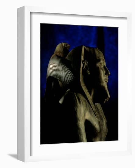 Statue of Diorite, Pharaoh Khafre with Falcon God Horus, Egyptian Museum, Cairo, Egypt-Kenneth Garrett-Framed Photographic Print