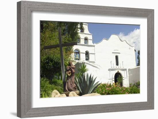 Statue of Father Junipero Serra in Front of San Diego Mission, First of the Spanish Missions in CA-null-Framed Photographic Print