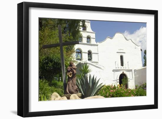 Statue of Father Junipero Serra in Front of San Diego Mission, First of the Spanish Missions in CA-null-Framed Photographic Print