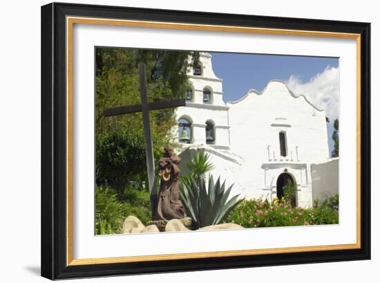 Statue of Father Junipero Serra in Front of San Diego Mission, First of the Spanish Missions in CA-null-Framed Photographic Print