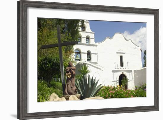 Statue of Father Junipero Serra in Front of San Diego Mission, First of the Spanish Missions in CA-null-Framed Photographic Print