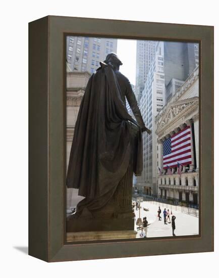 Statue of George Washington in Front of Federal Hall, with the New York Stock Exchange Behind-Amanda Hall-Framed Premier Image Canvas
